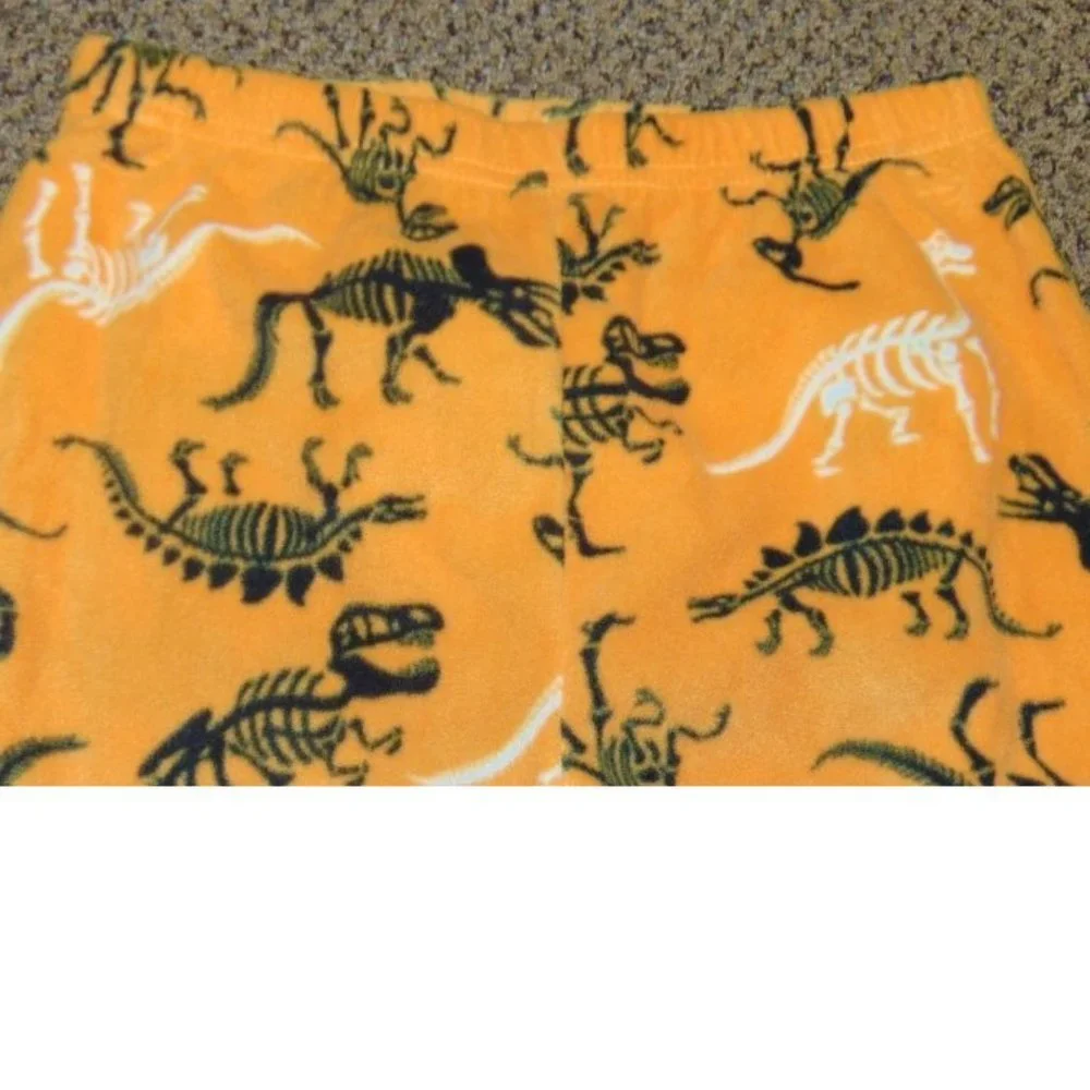 Skeleton Dinosaur Halloween Pajamas 10/12 Gray Shirt & Orange Pants 2 Pc Kids